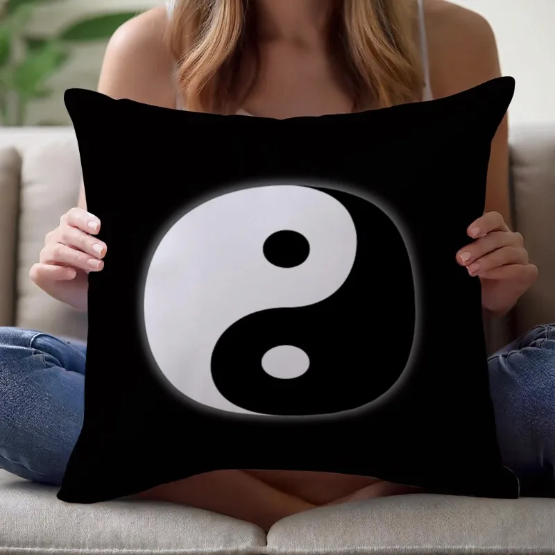 Yin Yang Symbol Pillowcase, Black White Tai Chi Cushion Cover, Zen Meditation Home Decor, Square Throw Pillow Case