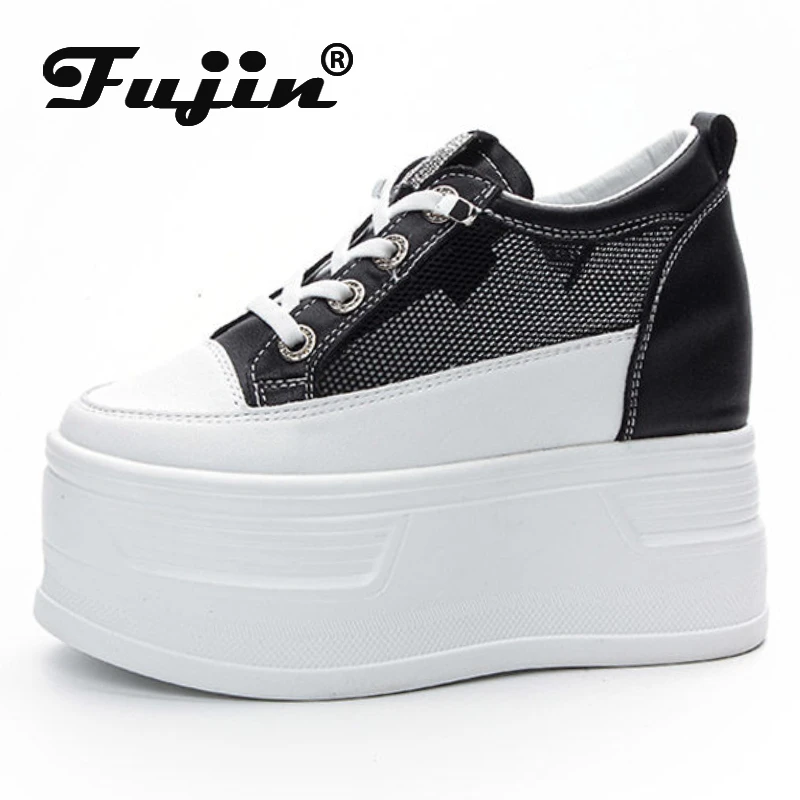 Fujin 10cm vera pelle Vulcanize Hollow Platform Vulcanize Women Chunky Sneaker High Brand Comfy primavera estate autunno scarpe