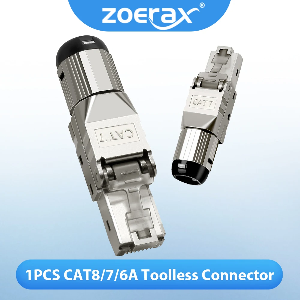 ZoeRax 1PCS RJ45 Cat8 Cat7 Cat6A Connector RJ45 Shielded Toolless Modular Termination Plug 2000MHz 40G LAN Cable for 22AWG-24AWG