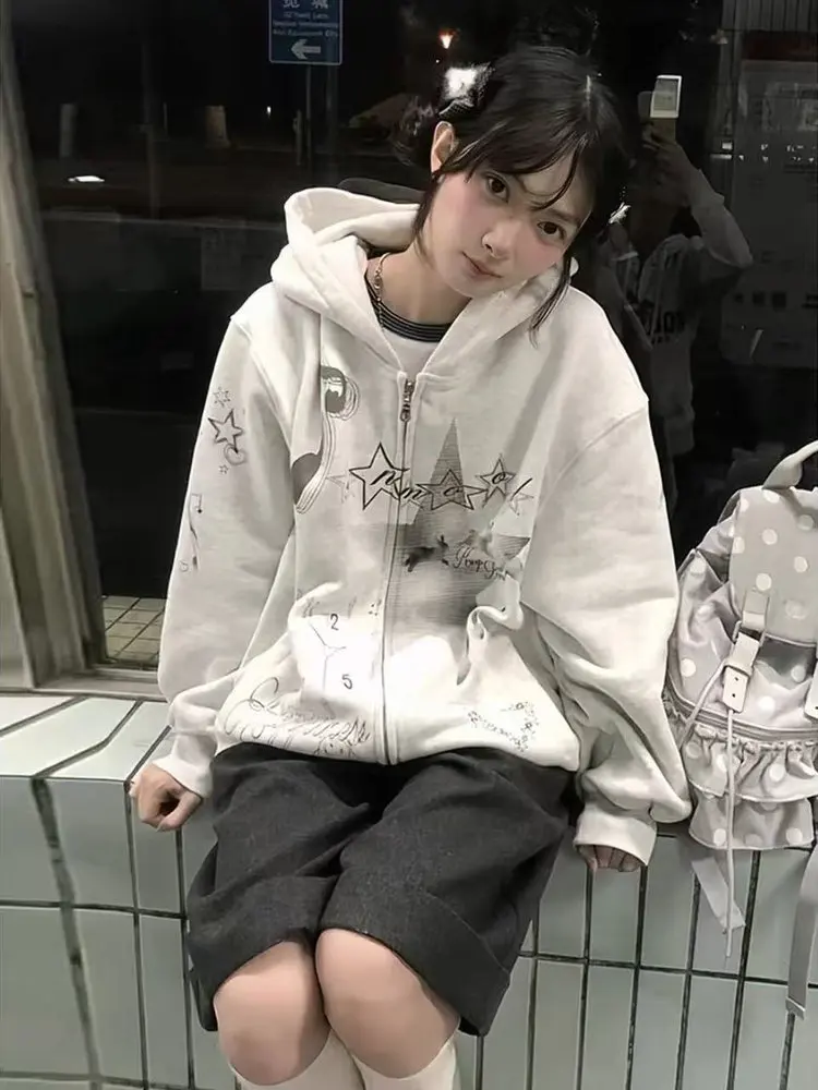 

Ретро-кардиган с американским звездным принтом, женская осенне-зимняя утепленная толстовка свободного кроя с капюшоном