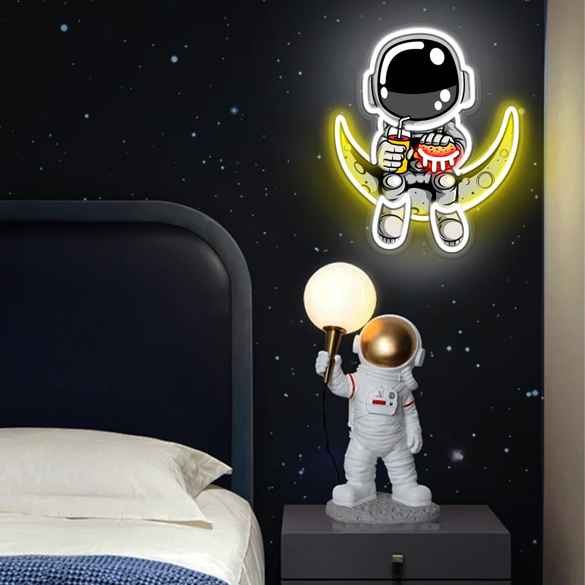 Imagem -06 - Astronauta Luz de Néon Personalizado Sinal de Néon Arte Artesanal Lua Luzes Led Personalizado Astronauta Quarto Decoração Festa