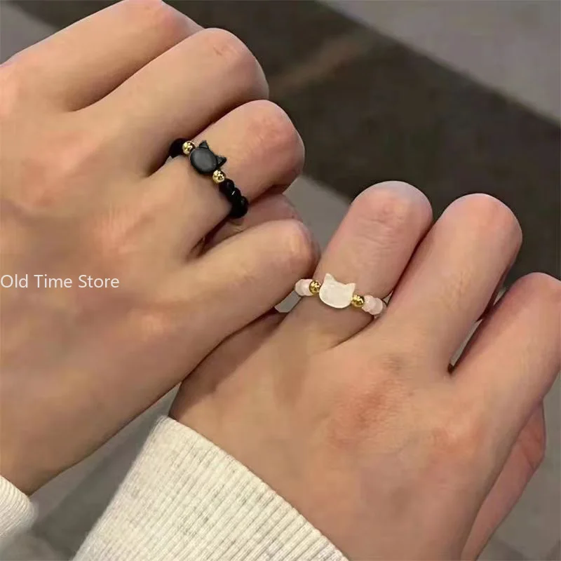 1pc Fashion Black White Cat Creative Animal Sweet Y2K Rings Women Daily Party Open Ring Jewelry Gift