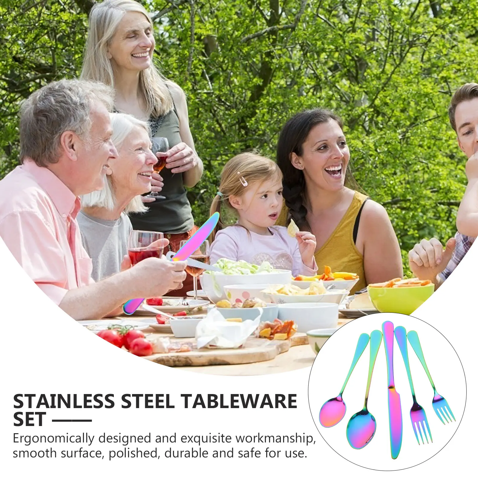 

5 Piece Stainless Steel Cutlery Kit Gold Set Knife Fork Spoon Reusable Tableware Western Food Fine Dining