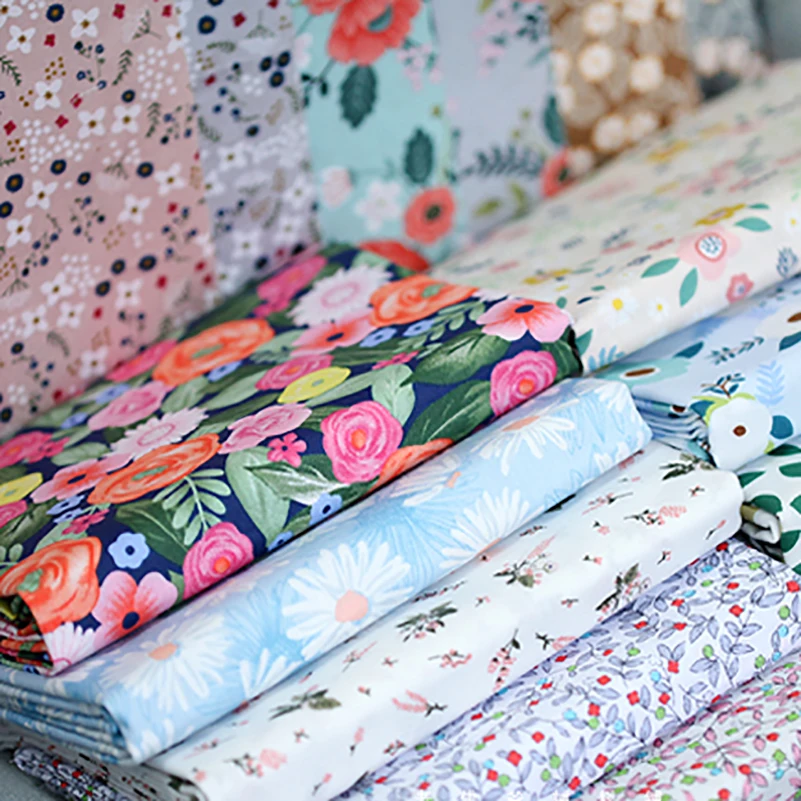 Floral Twill Fabric Flowers Pure Cotton for Sewing Dresses Clothes Sheet DIY Handmade by Half Meter