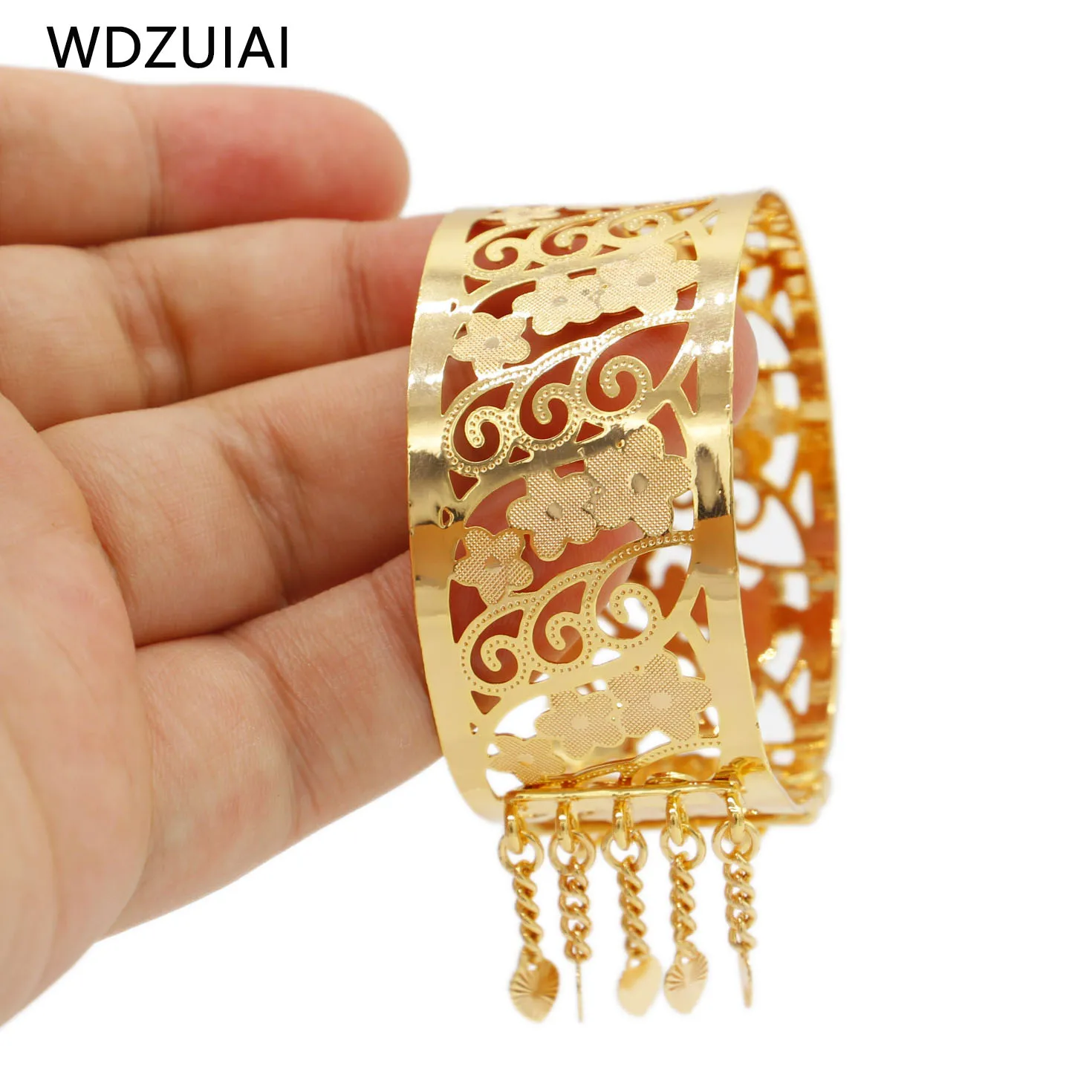 WDZUIAI Flower Gold Color Tassels Cuff Bracelet for Child Girls Charm Jewelry Bangle Can Open Bangle African Indian Wholesale