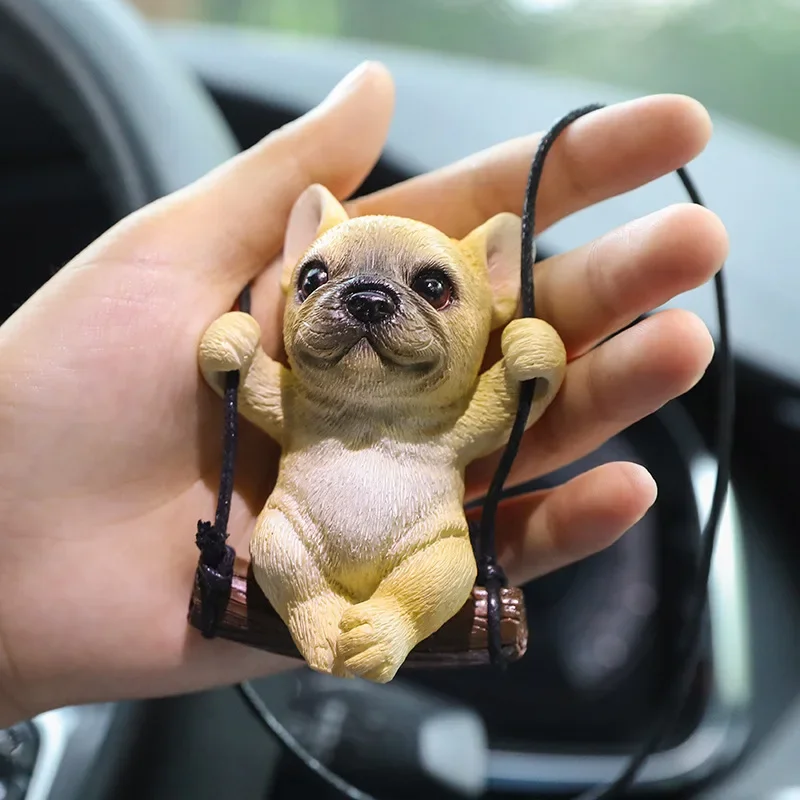 New Resin Cute Dog Anime Car Accessorie Swing Bulldog Pendant Auto Rearview Mirror Ornaments Birthday Gift Couple Accessories