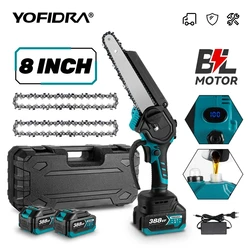 Yofidra 8 Inch Brushless Electric ChainSaw With Oiler Rechargeable Garden Logging Trimming Saw Tool For Makita 18V Battery Pin