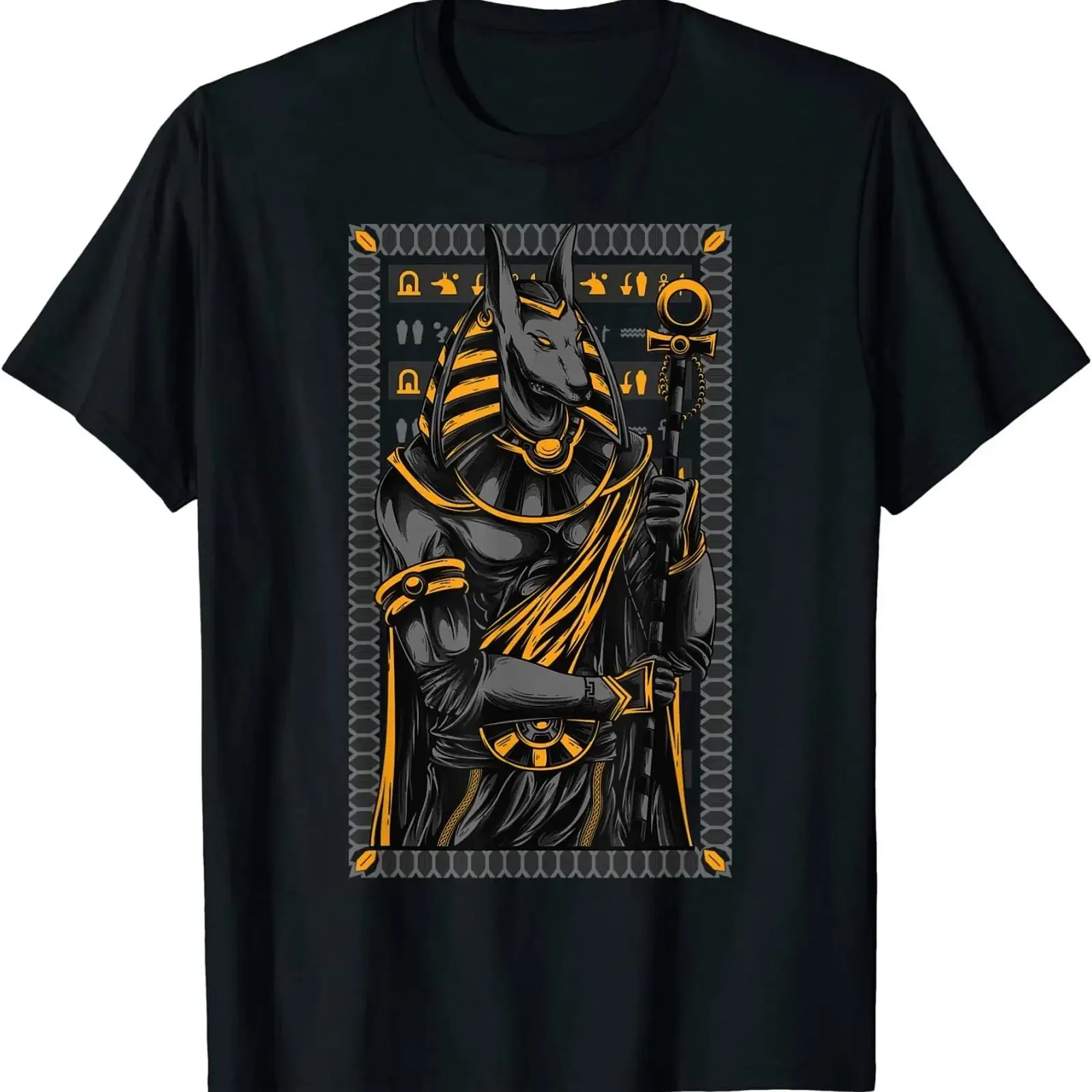 New Limited Ancient Egypt Hieroglyph Egyptian God Anubis T Shirt vintage Washed fashion Slightly Stylish Versatile Unisex Soft