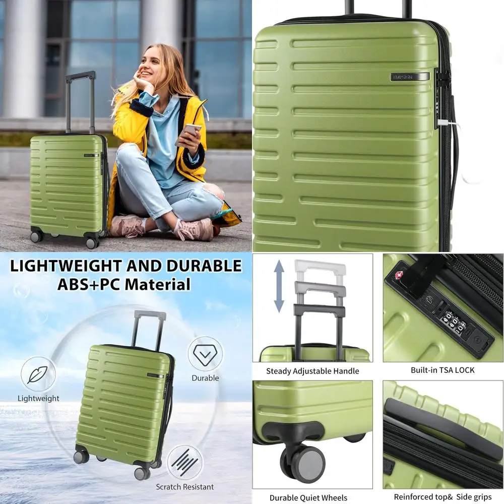 

Durable 20-Inch Expandable Hard Shell Spinner Suitcase with TSA Lock, Airline Approved, Green