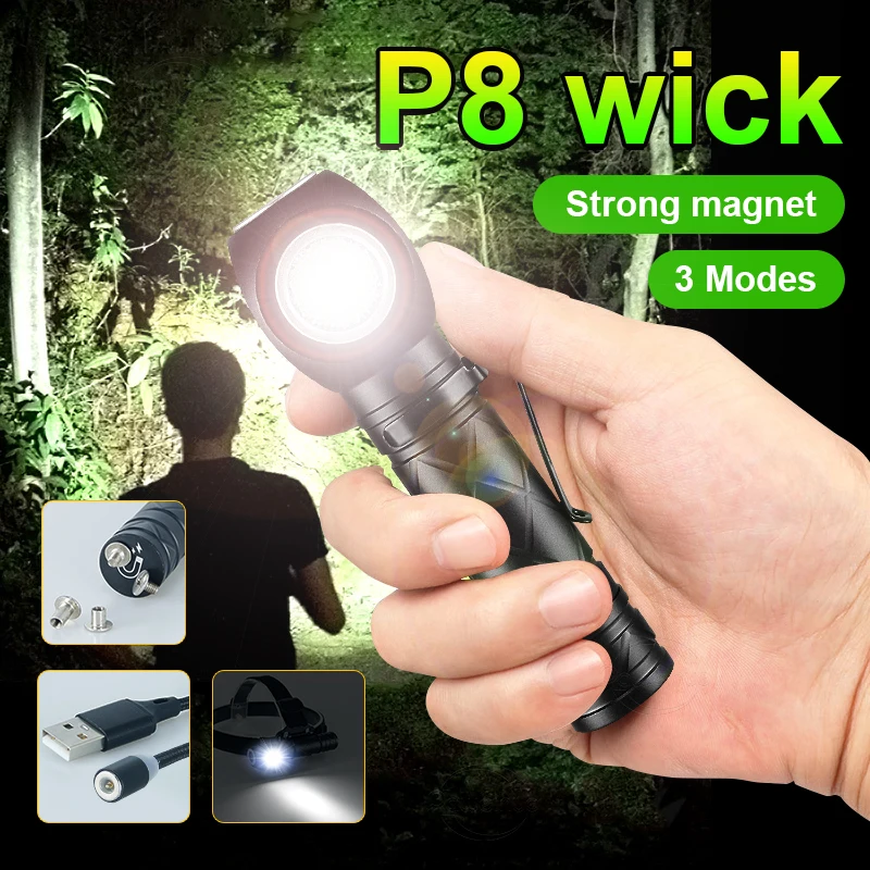 High Power LED Flashlights Rechargeable Self Defense Waterproof Outdoor Fishing Camping Multi-Functional Headlight Dual-Use Lamp