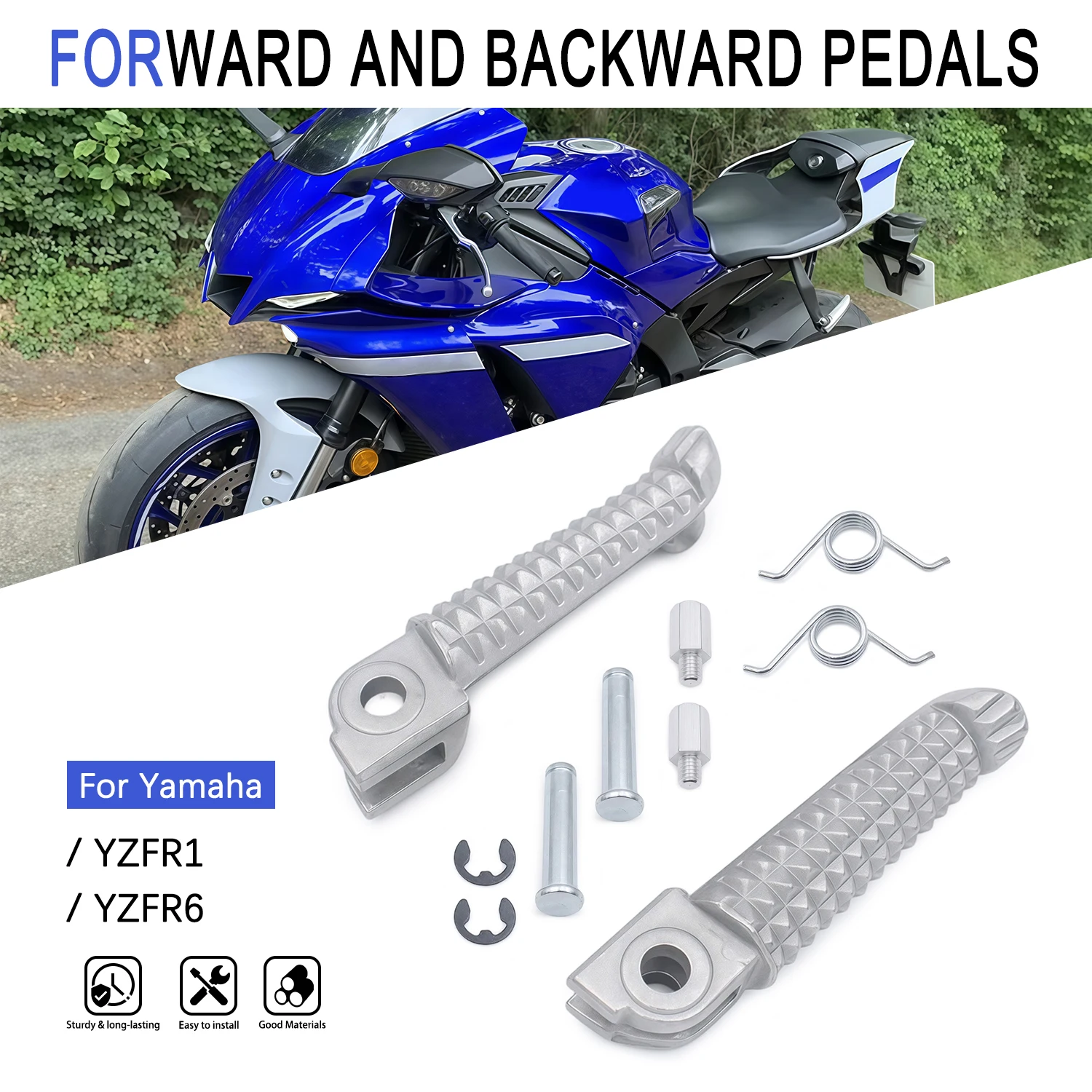 

Motorcycle Accessories Front Rear Footrests Foot pegs For YAMAHA YZF R1 2002 2003 2004 2005-2010 2011 YZF R6 2003-2010 2011 2012