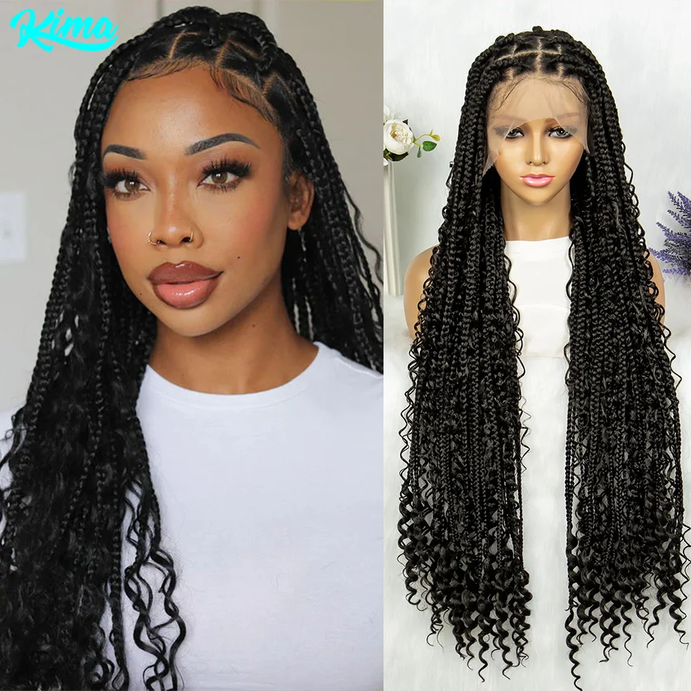 KIMA Synthetic  Full Lace Braided Wigs Africa Wig Lace Front Wig With Baby Hair For Black Women Wig Curly Hair Wigs