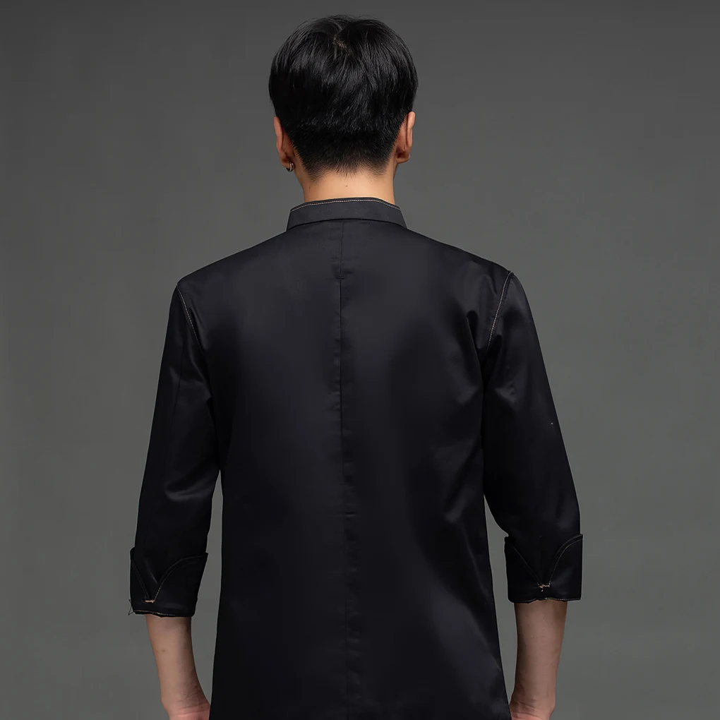 Chef Uniform Polyester Warm Chef Coat with Front Pockets Oblique Collar Suits for Men Catering for Coffee Bar Black 3XL