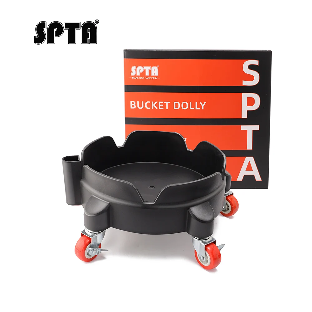 

SPTA Black Car Wash Bucket Dolly with 5 Wheels Removable Bucket Mover Rolling Easy Push Barrel Dolly Car Wash System For Washing
