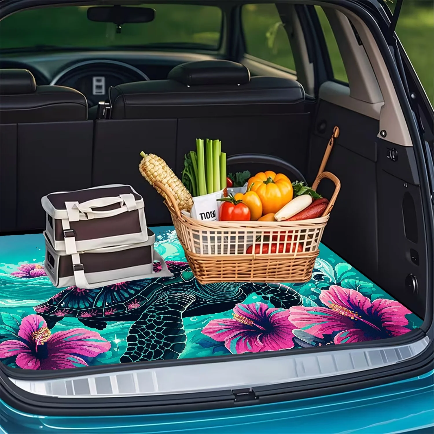 1pc Ocean Sea Turtle Print Car Trunk Mat Pet Mat, Keeps Car Interior Clean, Durable, Luggage Mat Pet Outing Mat, Car Carpet, Eas