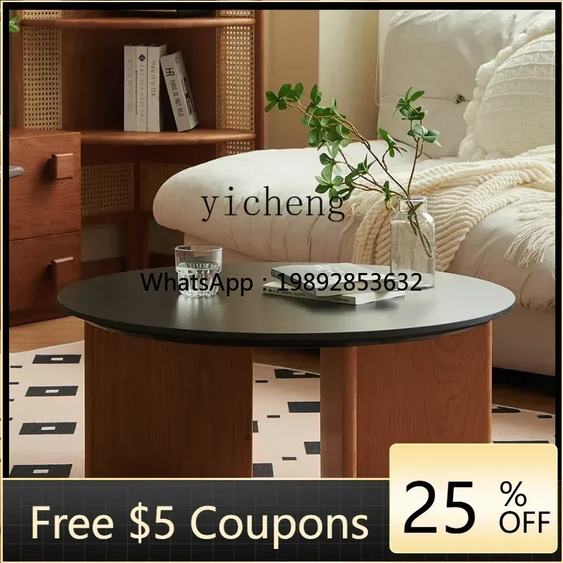 

U6 retro rock slab coffee table solid wood living room household round simple modern creative low table