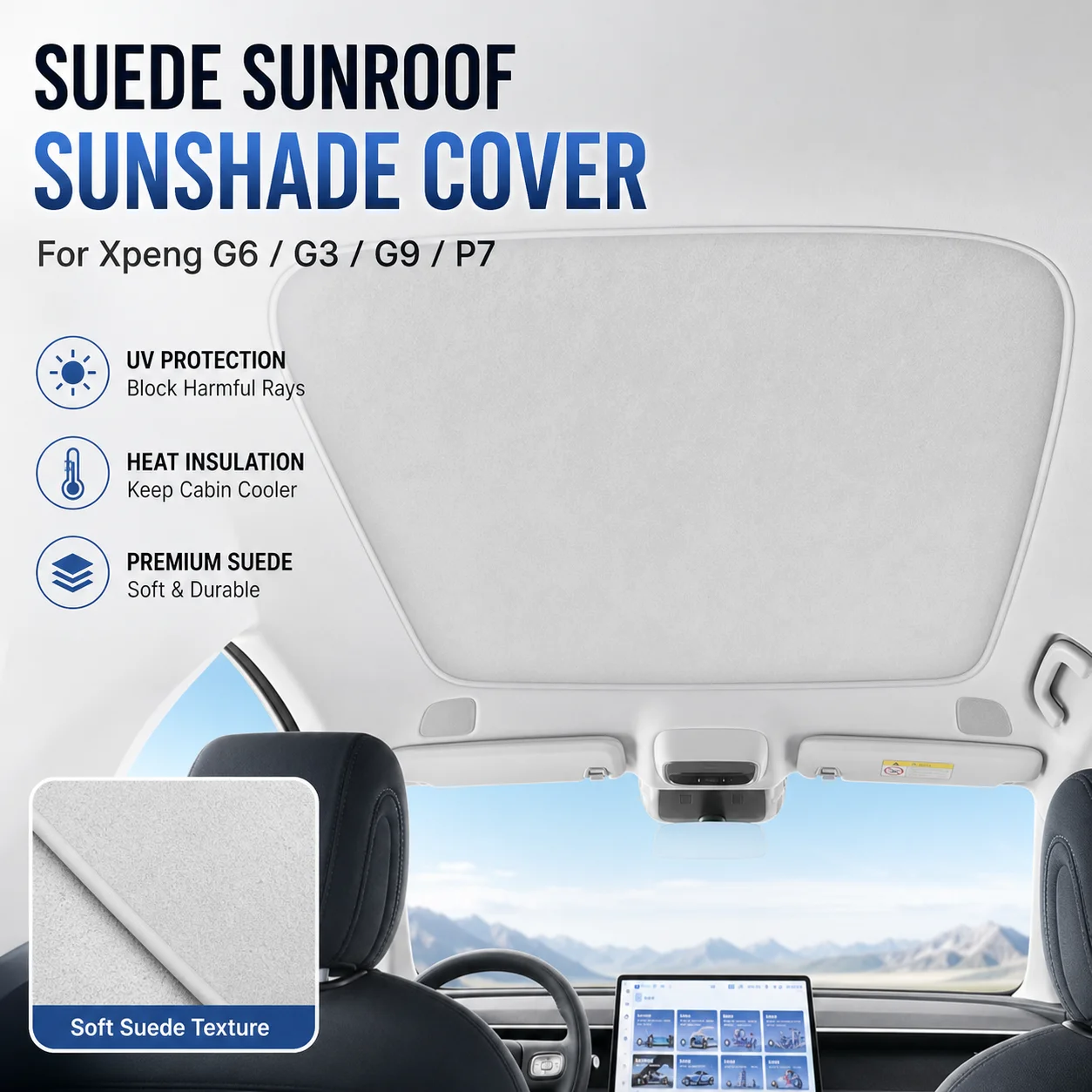 Suede Sunroof Sunshade Cover UV Protection Heat Insulation For Xpeng G6 G3 G9 P7 Car Interior Accessory