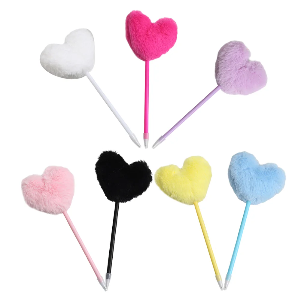 7 Pcs Love Ballpoint Pen Pompom Girls Pens Fluffy Heart Fountain Write Elegant Style Cute