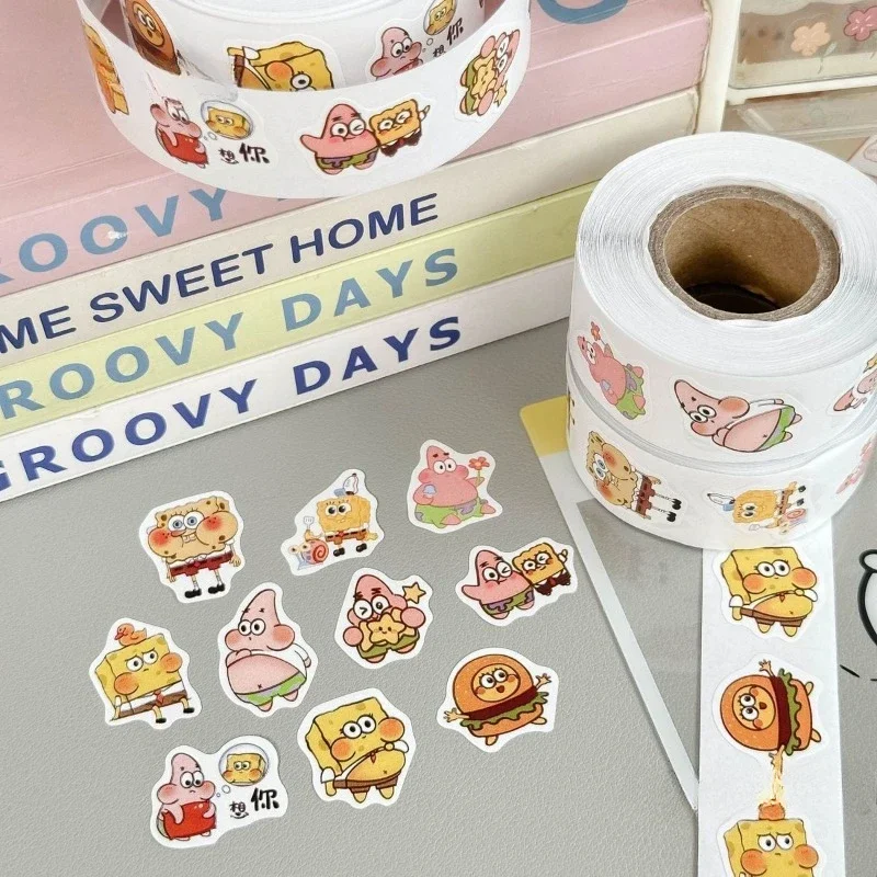 500PCS Cartoon Cute SpongeBob SquarePants Rolls of Stickers Cell Phone Case Water Cup Luggage Decorative Stickers Wholesale