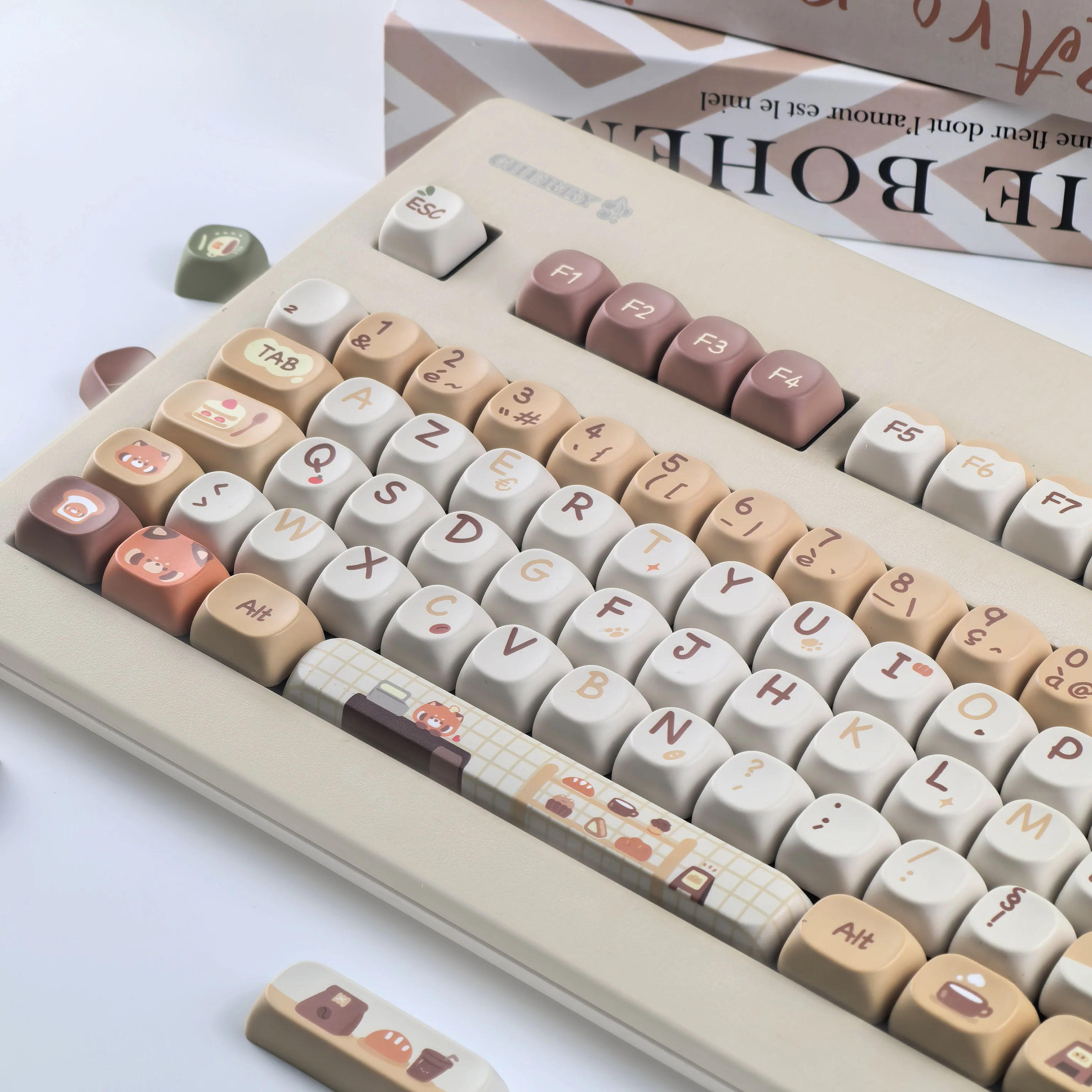 MOA Keycaps Red Panda Coffee House Cute Retro Color Keycaps For Mechanical Keyboard Accessories Keycap Set