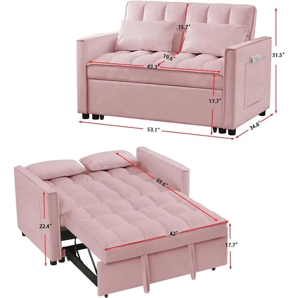 3 in 1 Convertible Sleeper Sofa Bed, Modern Velvet Loveseat Futon Couch w/Pullout Bed, Small Love Seat Lounge Sofa Reclining