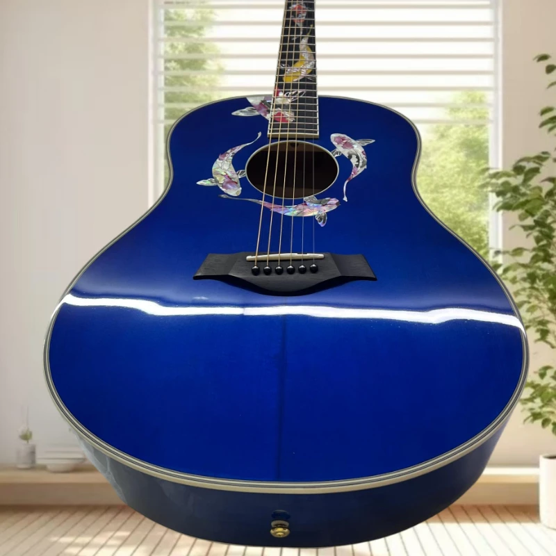 Koi Fish Shell Inlay All Solid Wood Acoustic Guitar T Same Style Spruce Top Maple Wood Side Back Ebony Fingerboard Free Shipping