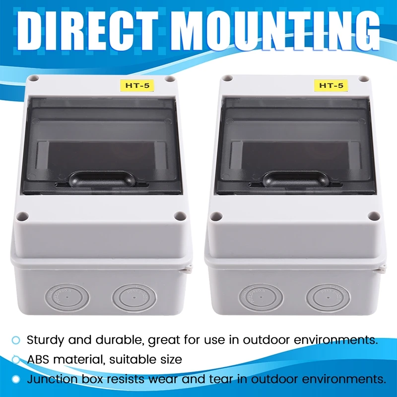 2PCS HT-5 Way IP65 Mcb Breaker Box Distribution Protection Box Power Electronic Din Rail Enclosure For Circuit Breaker