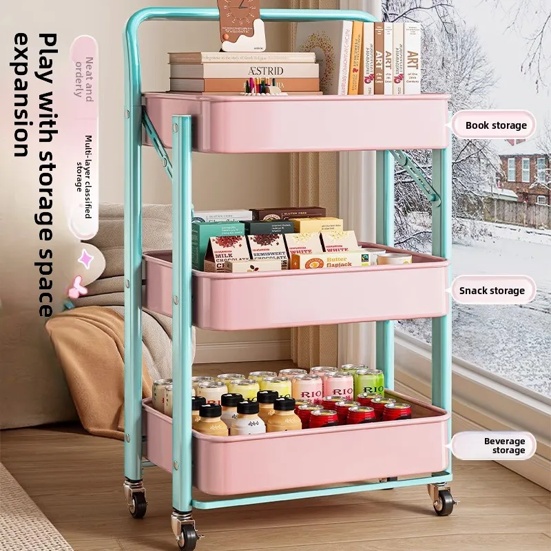 

Dopamine Small Cart Storage Rack, Multi-Layer Floor Organizer, Foldable Utility Cart, Bedroom Living Room Compact Shelf