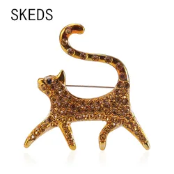SKEDS Hot Sale Cute Cartoon Full Crystal Cat Brooches For Women Girls Rhinestone Animal Exquisite Brooch Pin Banquet Badges Gift