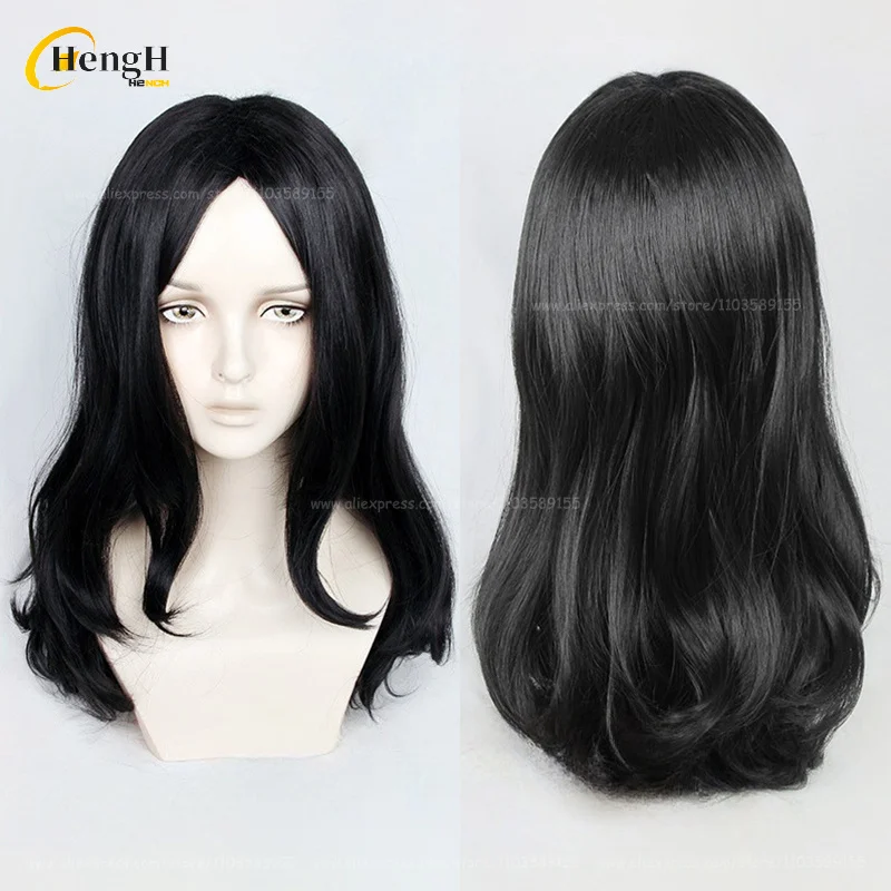 Alta qualidade pieck dedo peruca sintética anime unisex 55cm preto cabelo encaracolado resistente ao calor perucas de festa de halloween + um boné peruca