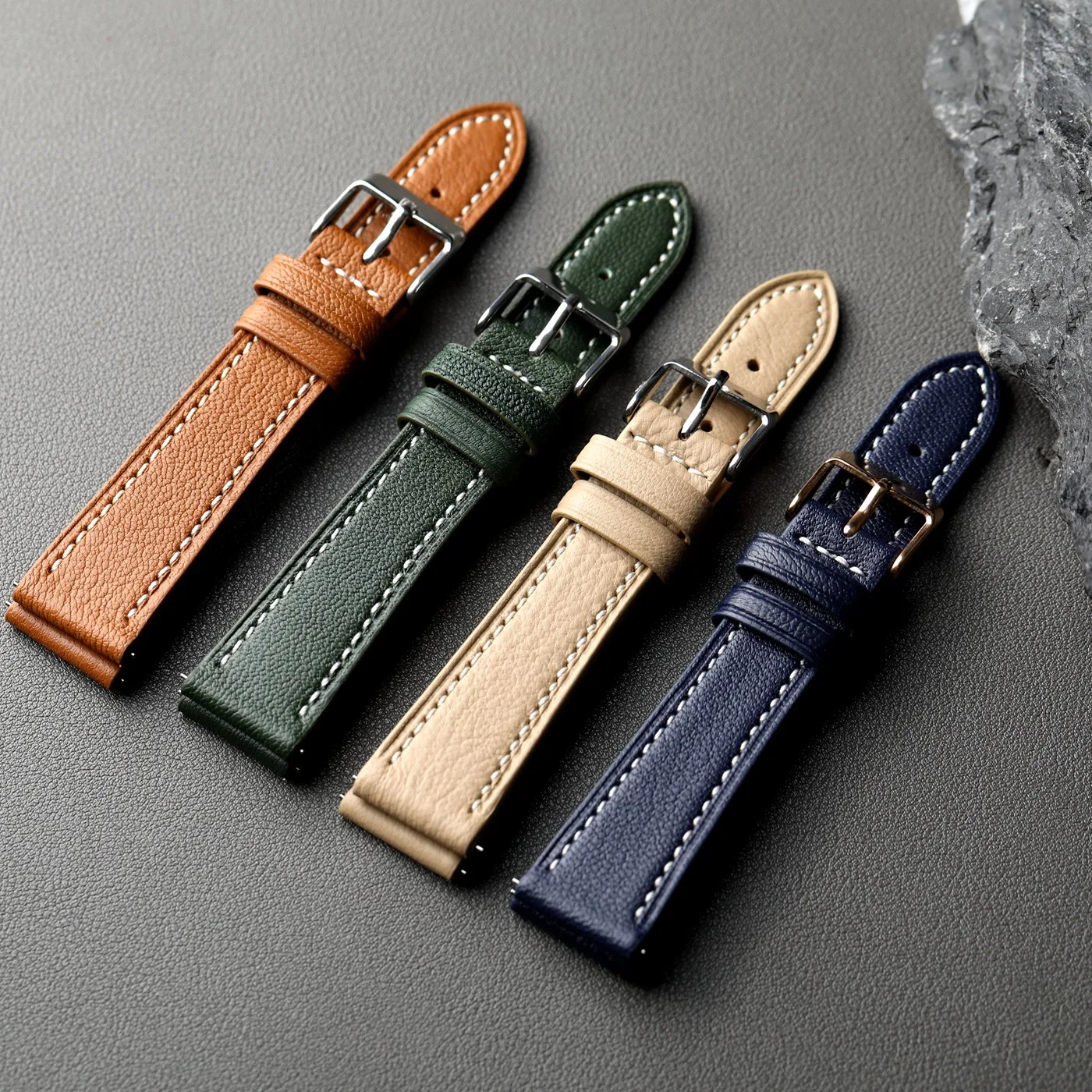 Handmade French goat leather strap 18 19 20 21 22MM blue grey green, soft and quick release, soft strap, suitable for antique wa