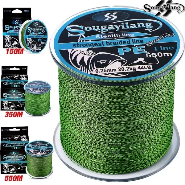 Sougayilang 150M 350 550M 4 Strands Pe Fishing Line Braided Mix Color Spot Line 20-78LBS Smooth Durable Fishing Line