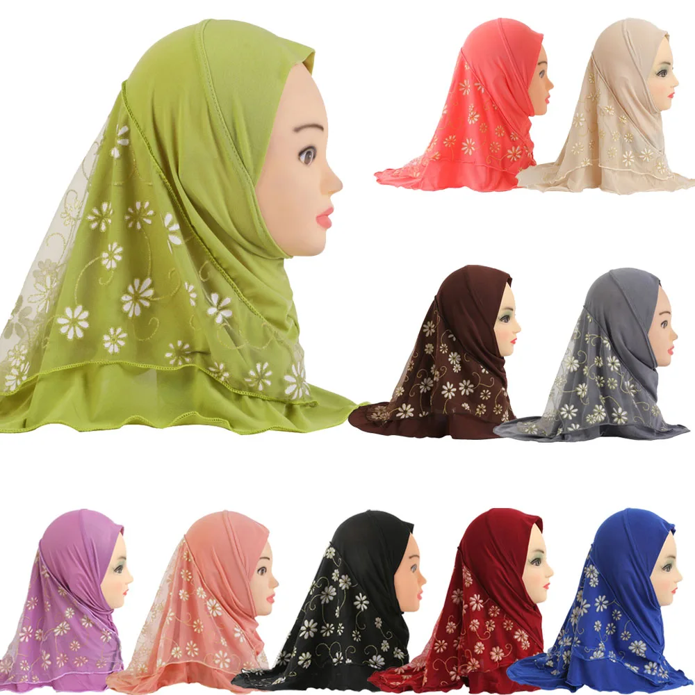 One Piece Amira Muslim Kids Girls Turban Hijab Headscarf Shawl Head Wrap Prayer Hijabs Islamic Hat Pull On Ready Made 2-6 Years