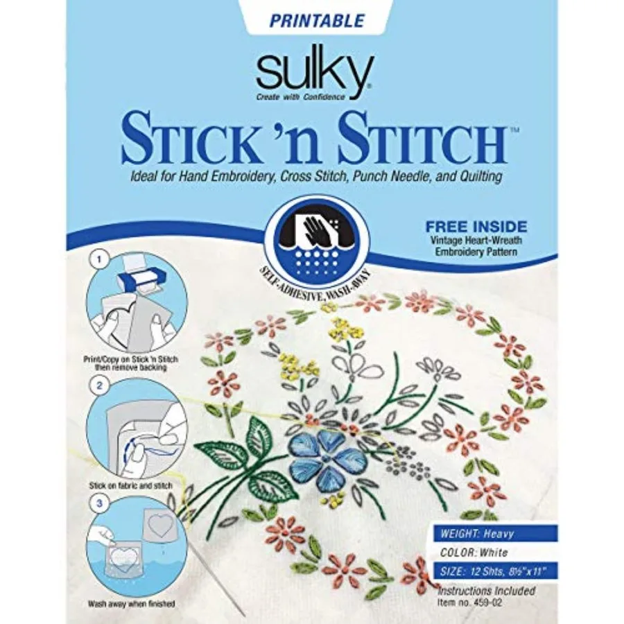 

Stick N Stitch Self Adhesive Wash Away Stabilizer Twelve Sheets of 8-1/2 x 11