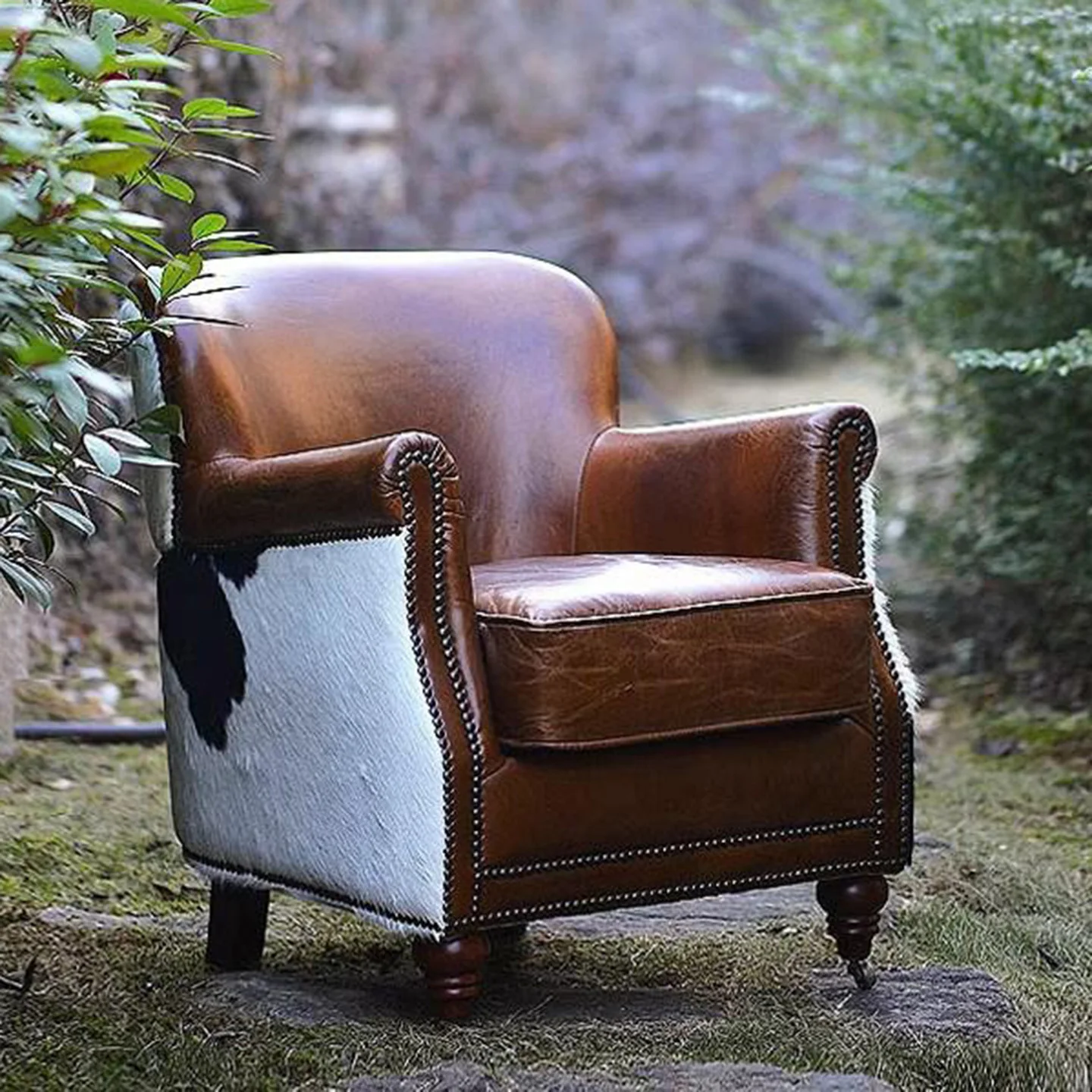 American retro single sofa chair milk cowhide tiger leather cigar cigar bar antique leisure in the room