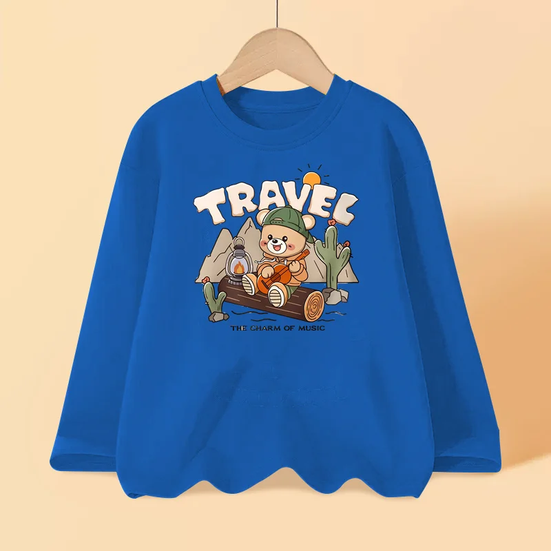 

Travel Little Bear T-Shirt for Boy Long Sleeved Cotton Shirt Childrens Spring And Autumn Tops Newborn Boys 3-14T