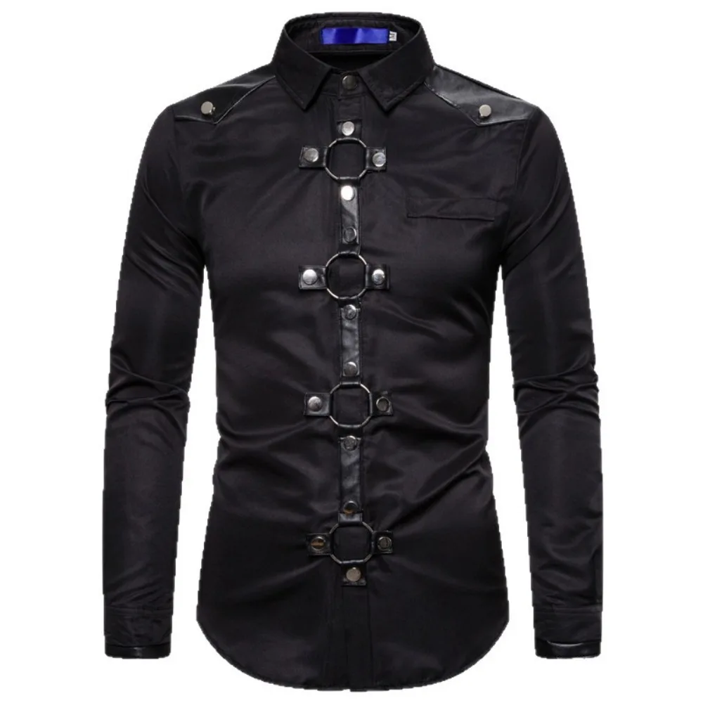Autumn and Winter Dark Men's Gothic Rivet Long Sleeve Shirt Men's Costume for Dress Up and Cosplay
