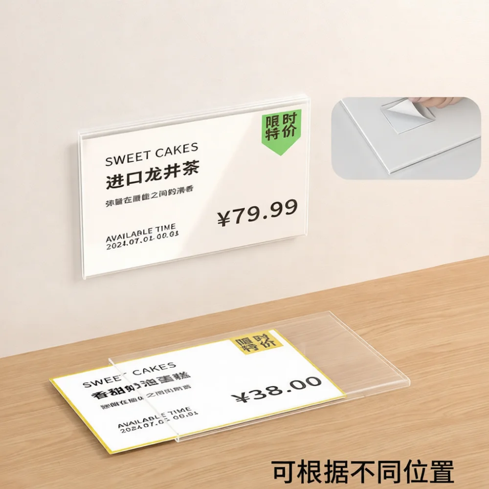 Acrylic Sign Display Holder Adhesive Price Tag Stand Modern Retail Shop Counter Shelf Commodity Label Organizer