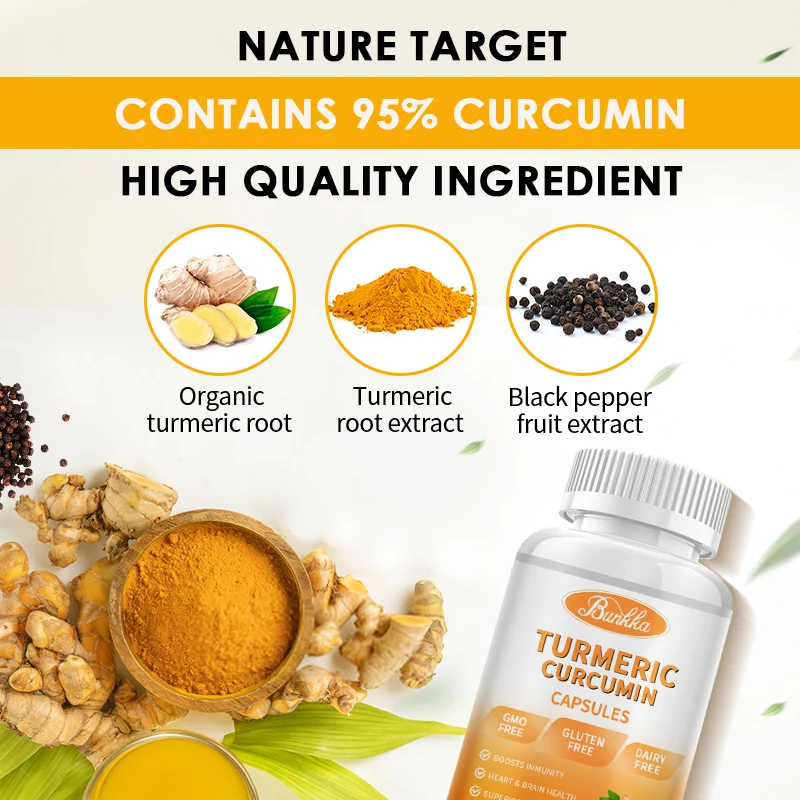 Bunkka Turmeric Curcumin Capsules Ultra High Absorption Heart Immune Support Joint Brain Health Muscle Stamina Energy Booster