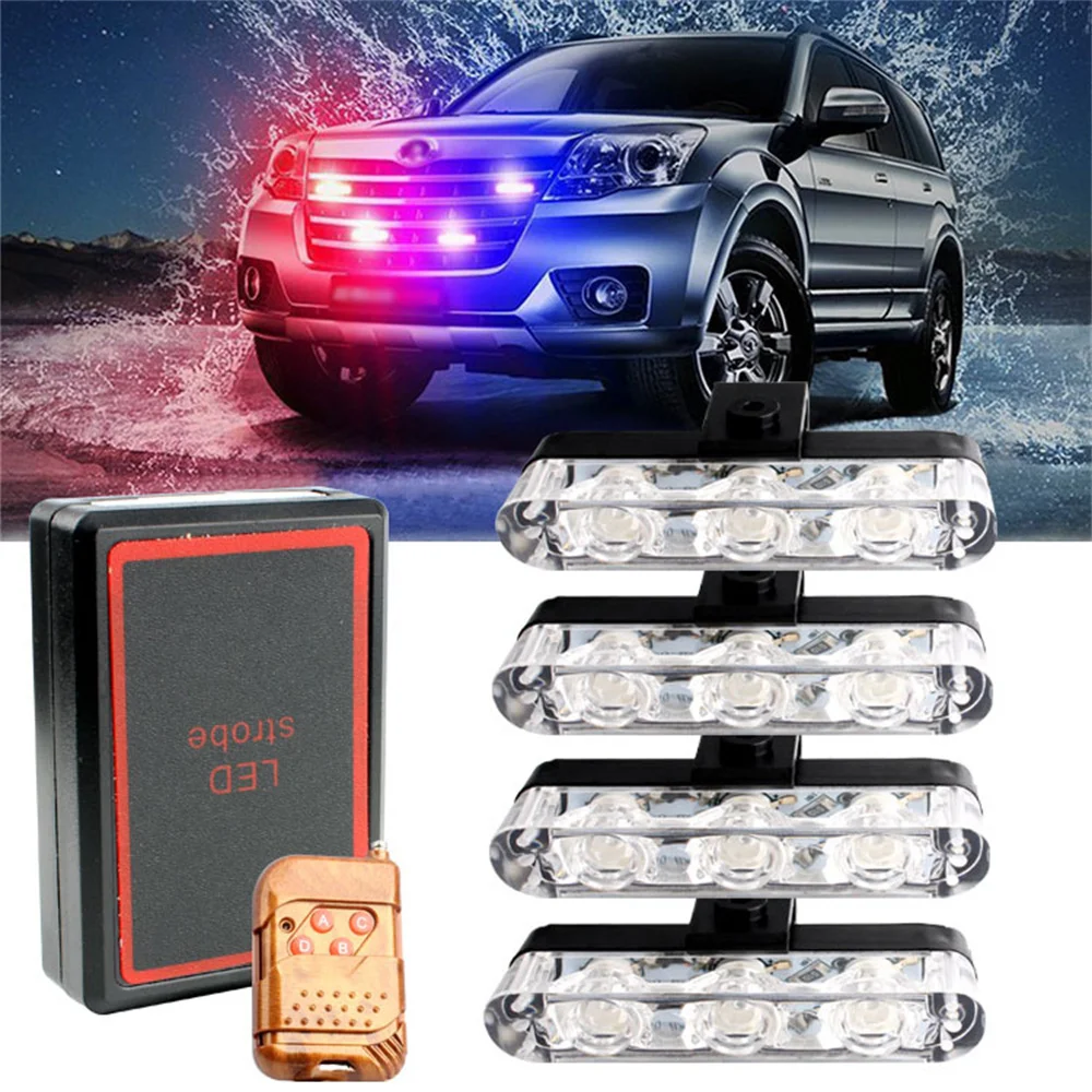 Wireless Remote Control 12V Emergency Strobe Warning Grille Lights Caution Flash Lamp 4 in 1 For Car Truck DRL Ambulance Police