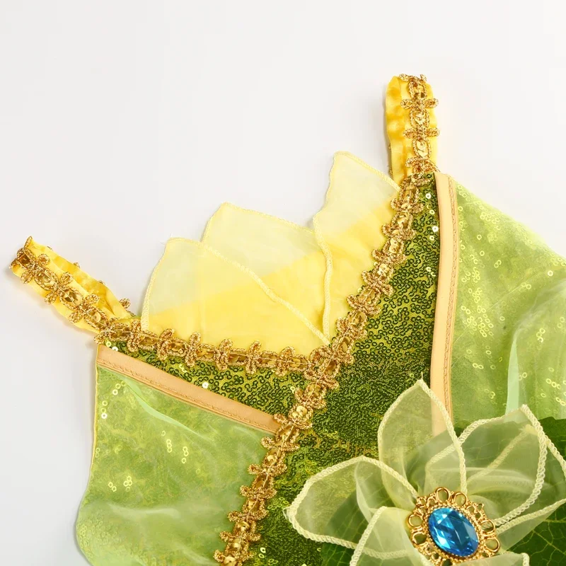 RT01 여자 동화 티아나 코스프레 의상 우아한 공주 그린 파티 드레스 크리스마스 공 가운 공주 개구리 Vestidos * Jk2