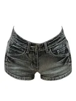 Women Y2K Summer Streetwear Gyaru Vintage Coquette Denim Mini Acubi Cowboy Shorts Button Low Rise Short Pants 2000s Alt Clothes
