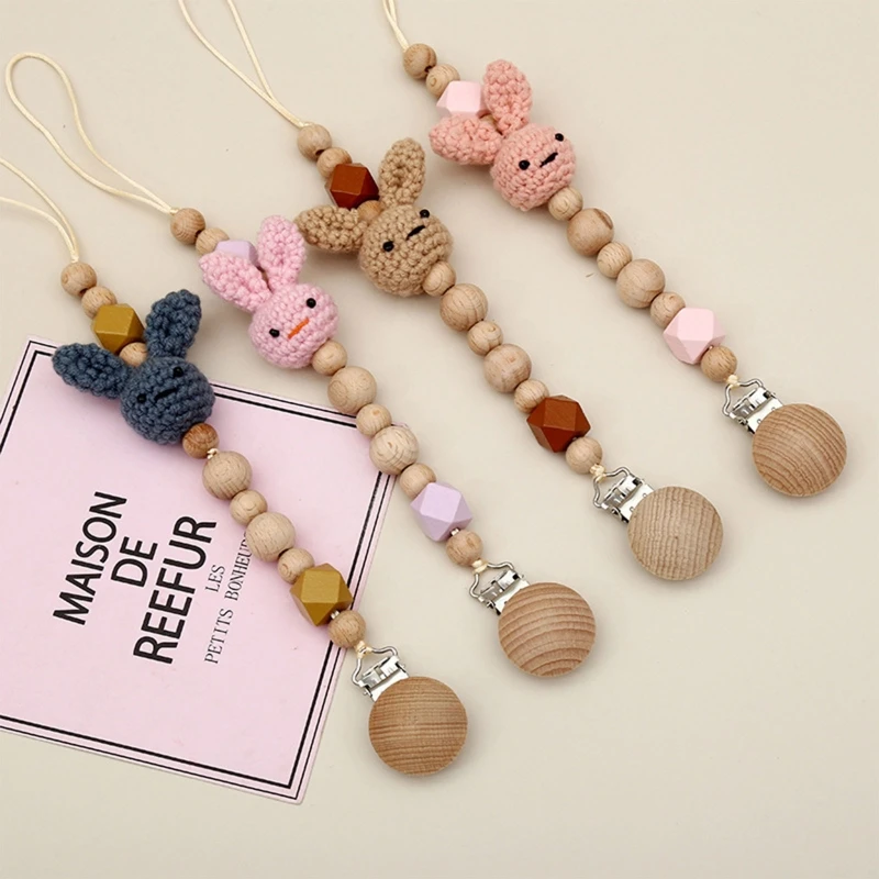 Crochet Cotton Rabbit Chewable Knitting Beads DIY Baby Pacifier Chain  Hanging-Pendant Soother Clip Accessory Dropshipping