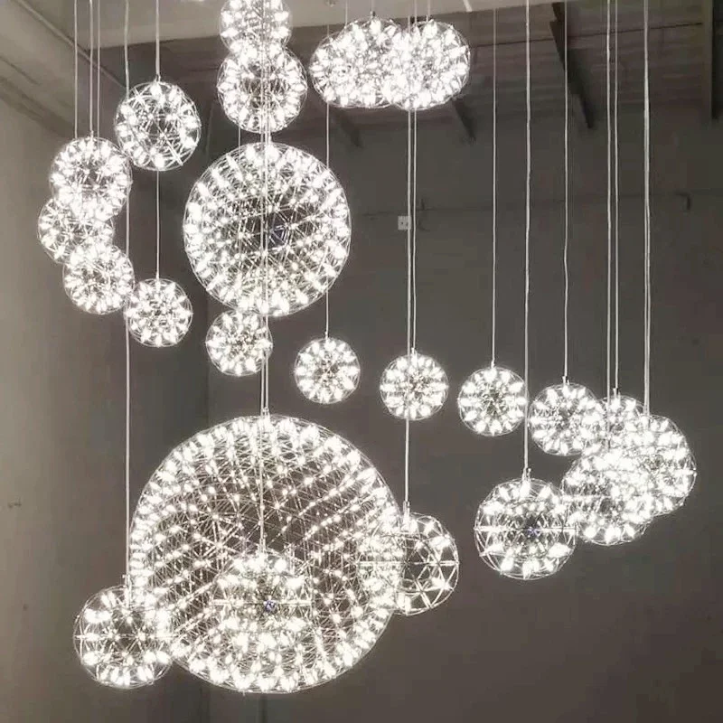 Fireworks Lights Spark Ball LED Ceiling Chandelier Pendant Lamp Remote Modern Stainless Steel LOFT Kitchen Island Hanging Light