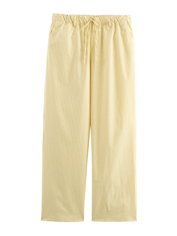 

OUROPEAN ZTATION 2025 Autumn Woman's Commuting Bottoms Long Pants Fashion Spring Woman Wide Leg Pants Ruffles High Waist Striped