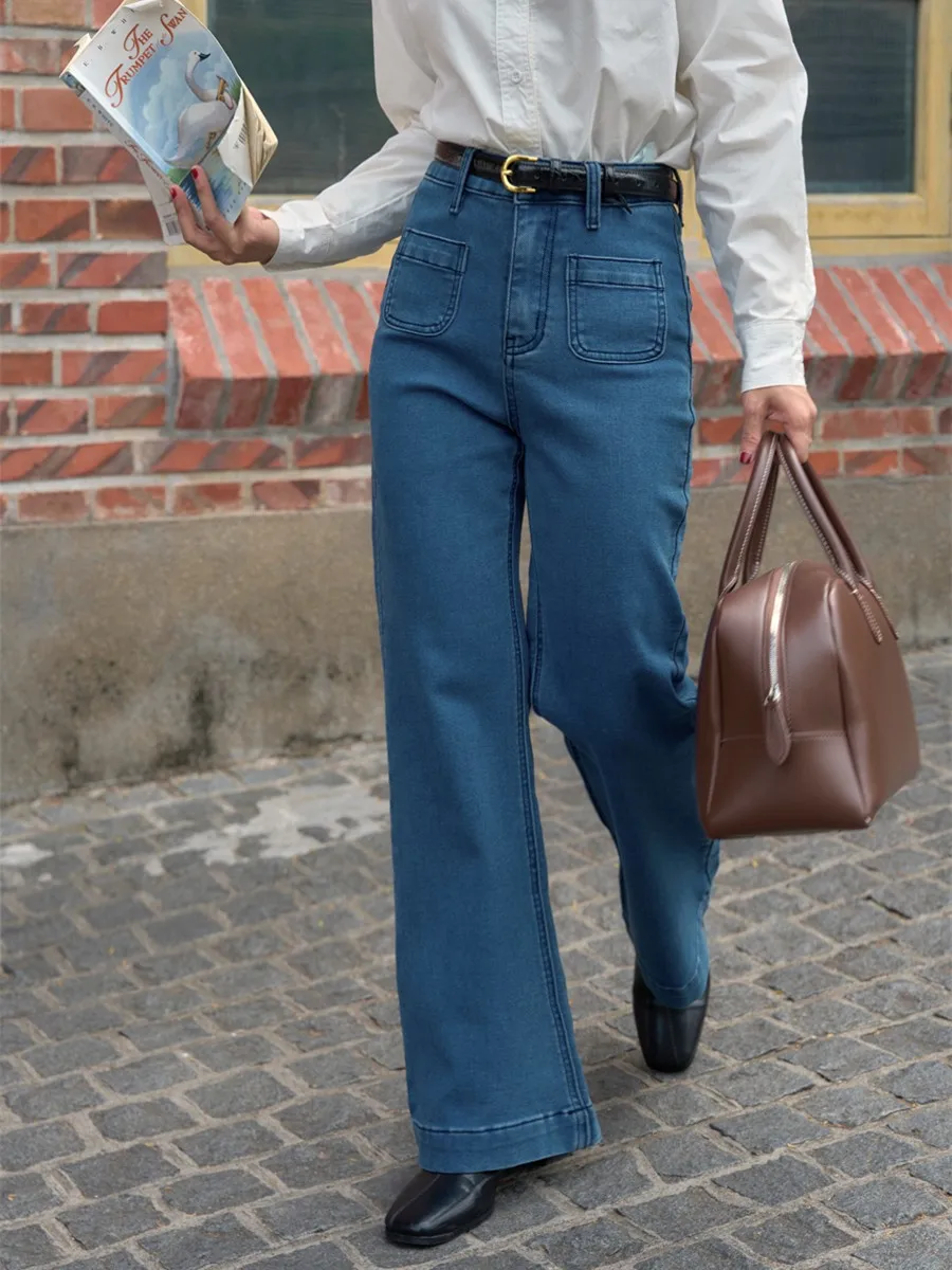 

Джинсы Supermodel с высокой талией и широкими штанинами, джинсовые брюки для похудения, повседневная зимняя коллекция, женские брюки-стойки, Hi...