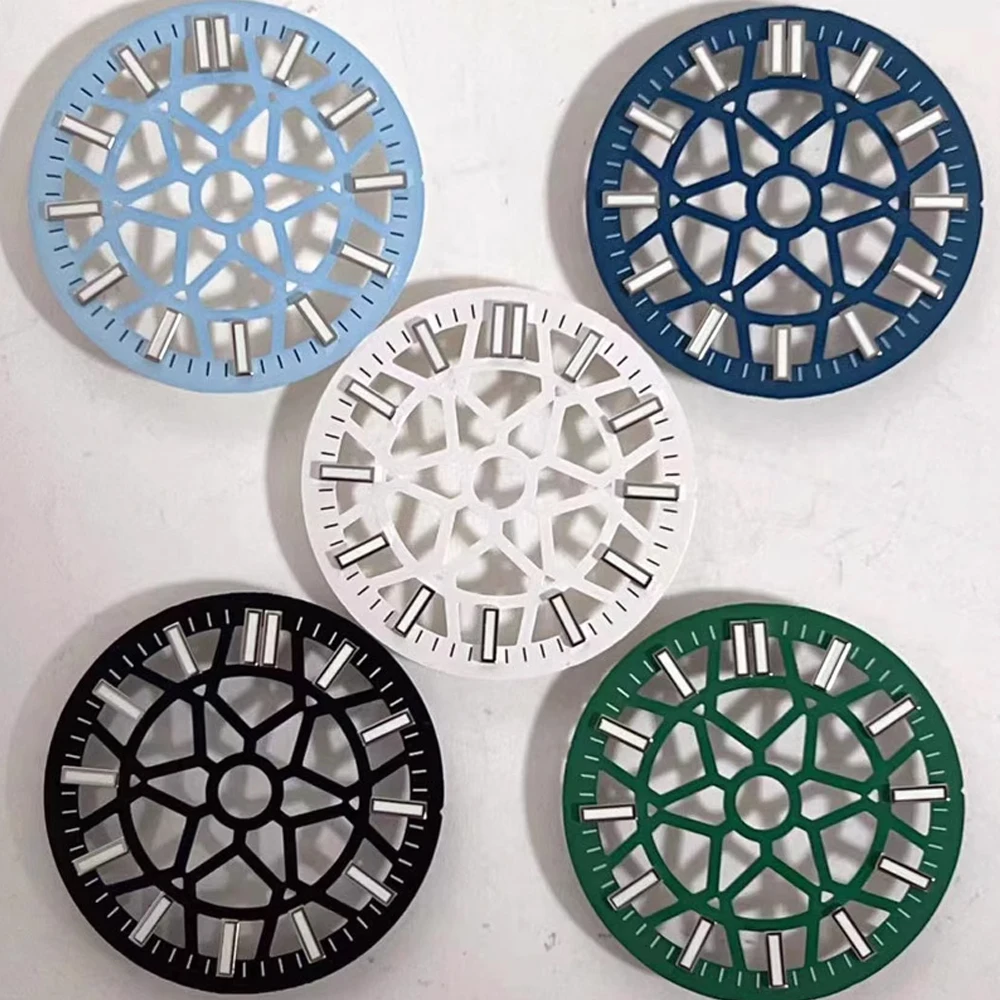 28.5mm Watch Dial, Without Luminous Hollow Dial NH35, for NH70 NH36 Movement 3D Nails Green Luminous Watch Faces Accessories