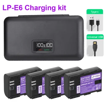 LP E6 LPE6 LP-E6 LP-E6N 배터리, Canon EOS 5DS R 5D Mark II 5D Mark III 6D 7D 80D 90D EOS 5DS 용 LCD 보관함 충전기 포함