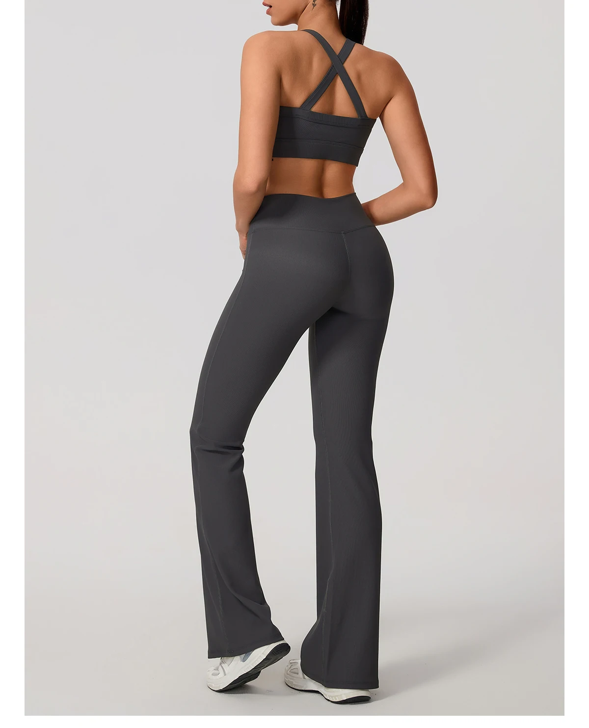 Sommer Damen Geripptes Gym Schnelltrocknendes Zweiteiler-Set Nahtloses Sport-Yoga-Set für Frauen Outdoor 2-teiliges Po-Lifting Sportoutfit – Detail 30