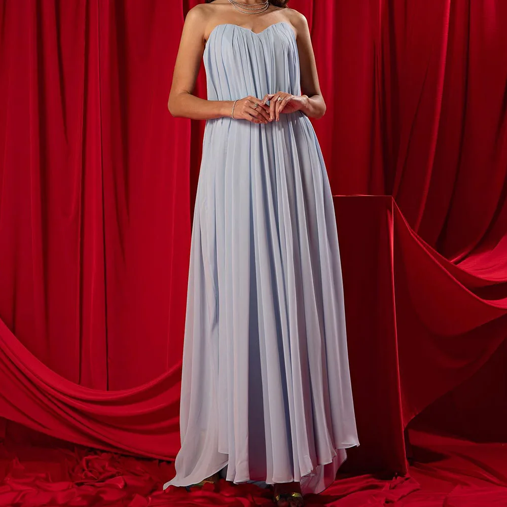 

High Quality Chiffon Straight Evening Dress Graceful Floor Length Sweetheart Sleeveless فساتين سهره نسائيه فخمة